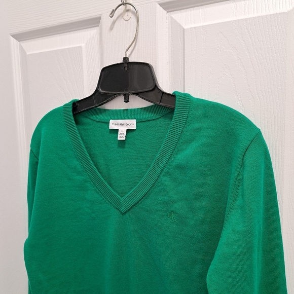 Calvin Klein Jeans V-Neck Sweater Women's Small Green Colorful Knit Top NWT - Picture 9 of 12